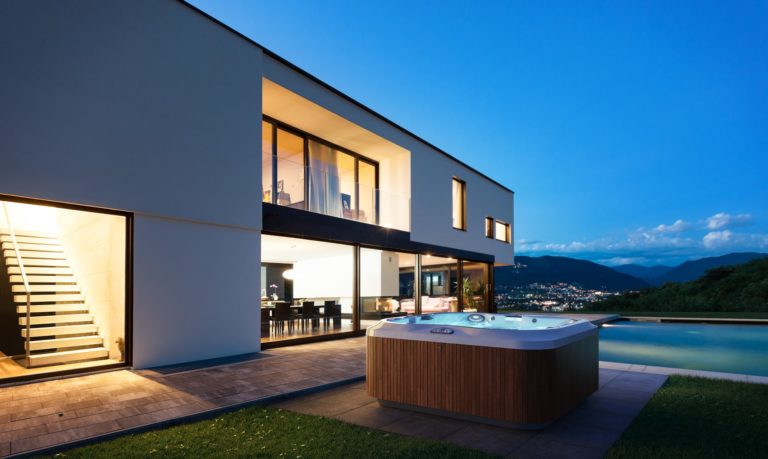 Jacuzzi Hot Tub Installation at night